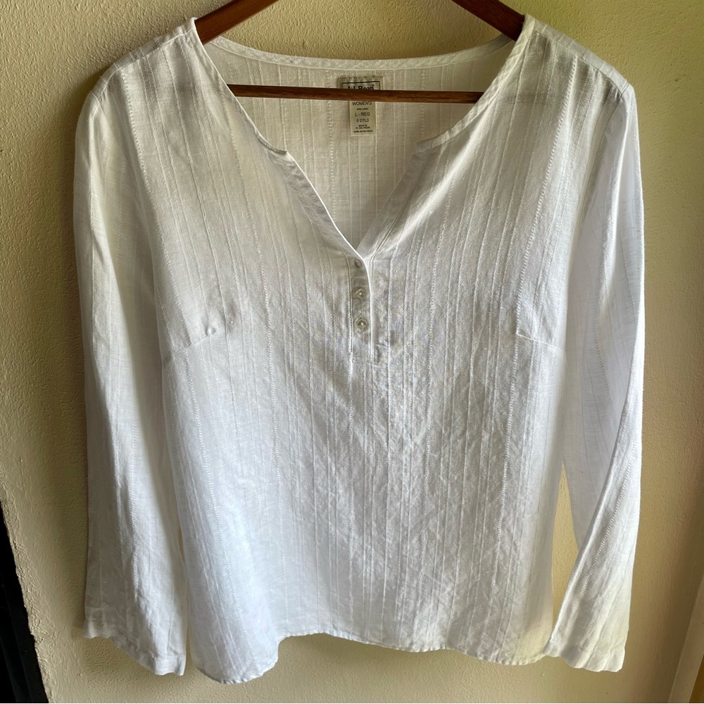 L.L. Bean 100% Linen Lagenlook Top. White Women's Size Large - Picture 13 of 15